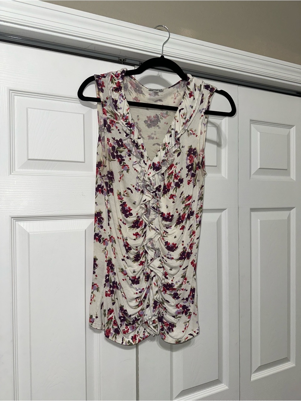 Express Cream Floral Ruffle Sleeveless Camisole with Pink & Purple